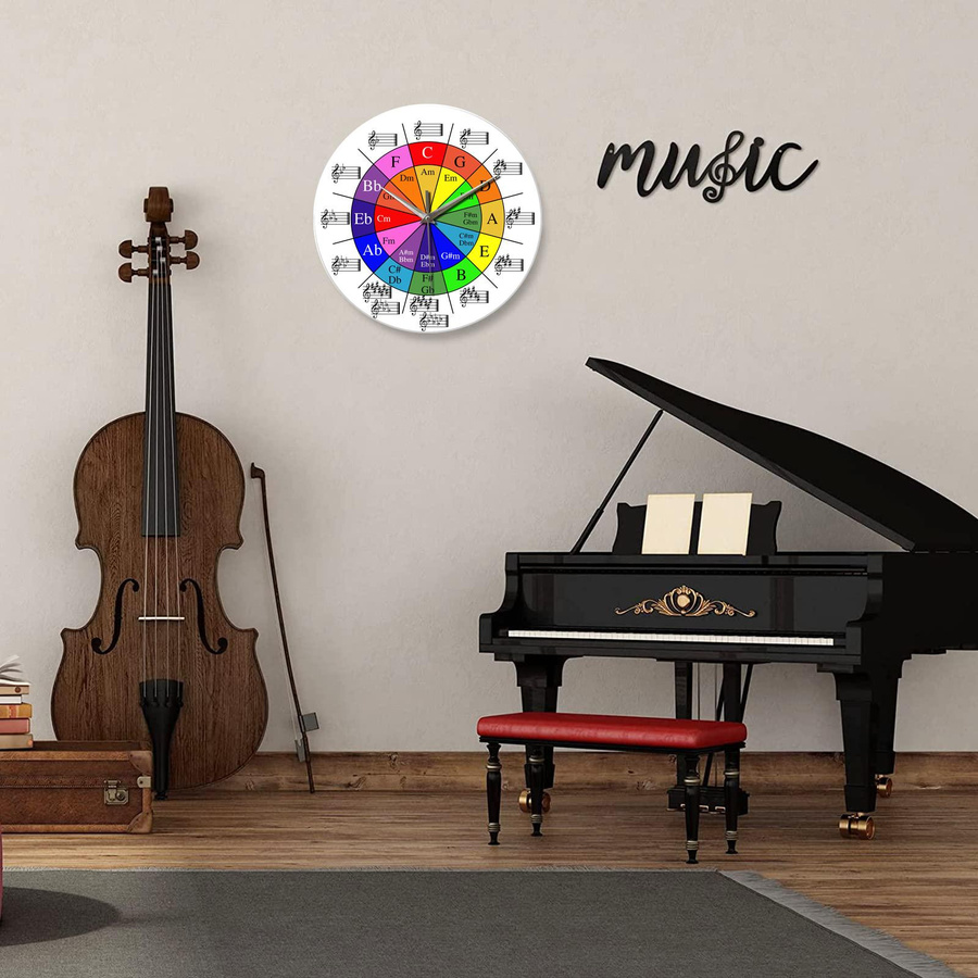 Linyi Toy Musik Wanduhr aus gehärtetem Glaskristall im klassischen Stil mit Notenmuster, Durchmesser: 30,48 cm - Bild 4