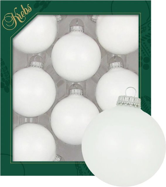 Krebs Glas Lauscha Weihnachtskugeln Eislack Weiß Silber 8er-Set, Durchmesser: 7 cm - Bild 1