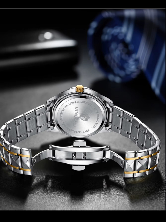 Binbond Armbanduhr Edelstahl, Quarz, Datum, Damen, Gold - Bild 3
