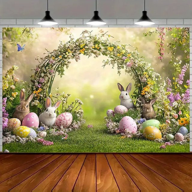 VIKAMA Oster-Wald Frühlingsfeier Banner Wanddekoration mit buntem Cartoon-Design - Bild 1