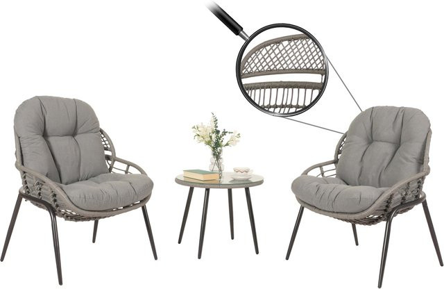 MCW Poly-Rattan Gartengarnitur N33 in Grau mit dunkelgrauen Polstern - Bild 1
