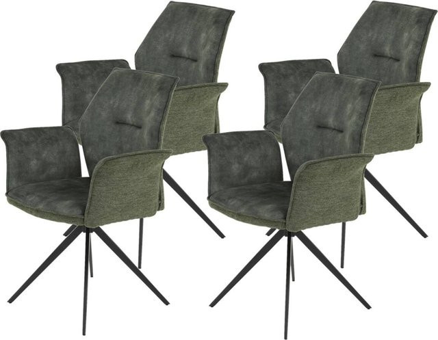 4er Set Armlehnstühle Hela Susanne in Grün und Schwarz im Vintage-Design aus Webstoff und Metall, B/H/T: 65 x 92 x 64 cm - Bild 1