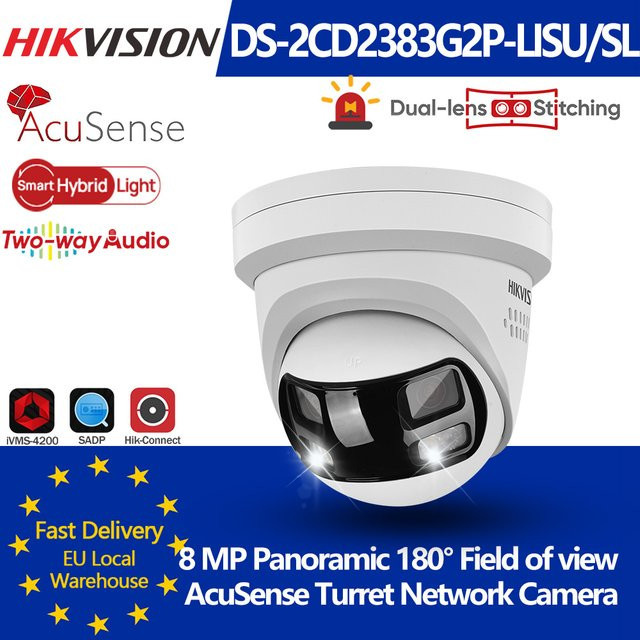 Hikvision DS-2CD2383G2P-LISU/SL 8MP IP-Kamera in Weiß mit 180 Grad Panorama, intelligenter Hybrid-Lichttechnologie, 2-Wege-Audio, Blitzlicht und Audioalarm - Bild 1