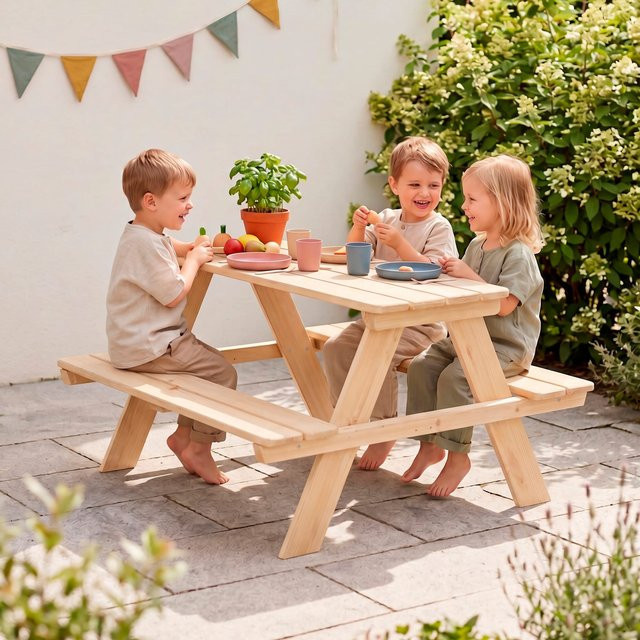 Roba Kindersitzgarnitur Outdoor+ aus Massivholz in Natur - Bild 1