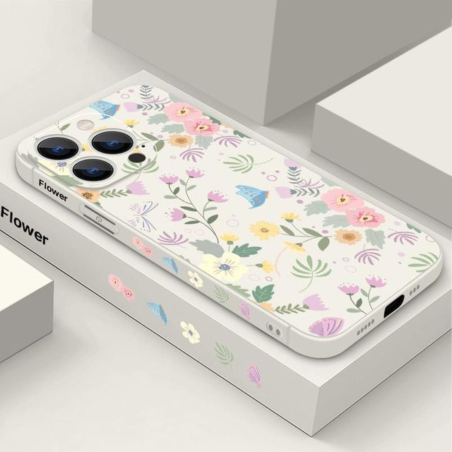 Stoßfeste TPU Handyhülle mit Blumenmuster und weichem Lanyard für iPhone 16 15 14 13 12 11 Pro Max Plus Mini in Weiß von Top Case Center - Bild 1