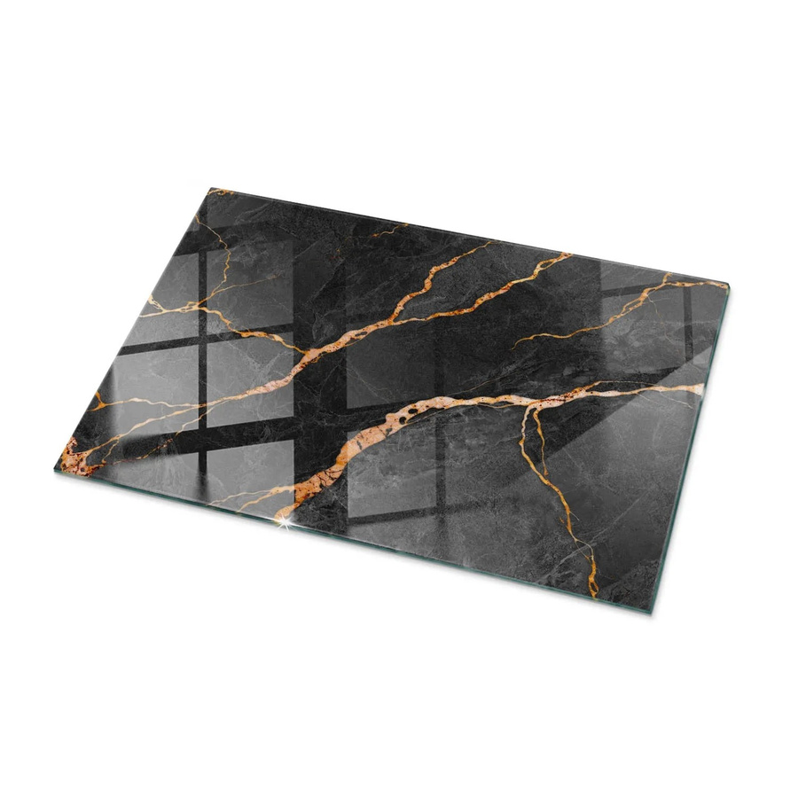 Tulup Couchtischplatte aus Glas mit Marmormuster in Schwarz, Rechteckig, B: 100 cm, T: 70 cm - Bild 2