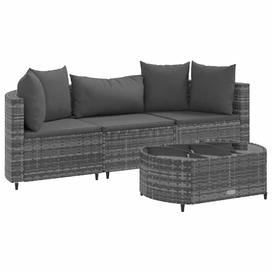 vidaXL 4-tlg Garten-Sofagarnitur in Grau aus Poly-Rattan mit Kissen und Couchtisch - Bild 2
