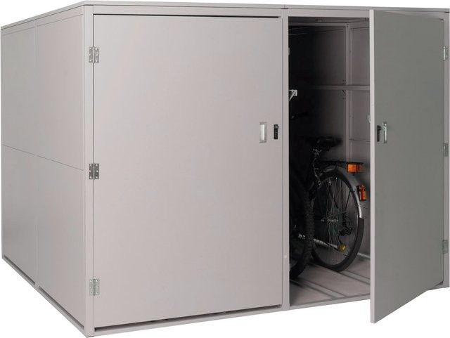 MCW 4er-Fahrradgarage L56c aus Metall als abschließbares Gerätehaus mit Ablage, Hellgrau, B/T/H: 160 x 222 x 208 cm - Bild 1