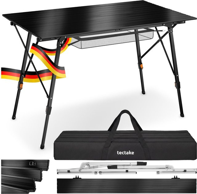 tectake Aluminium Campingtisch faltbar und höhenverstellbar Schwarz B/T/H: 90 x 52 x 47 - 70 cm - Bild 1
