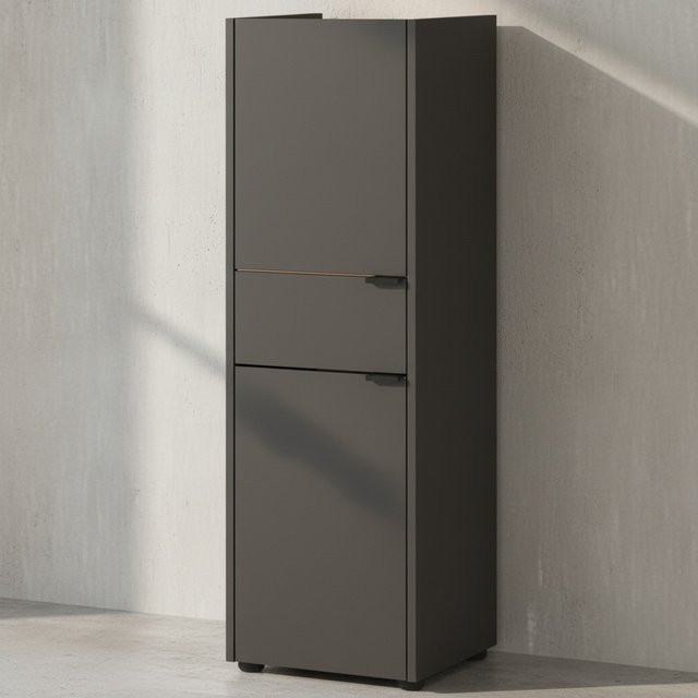 KADIMA DESIGN Midischrank für das Bad mit Schublade und Soft-Close-Funktion, Grau-Beige, B/T/H: 34 x 34 x 111 cm - Bild 1