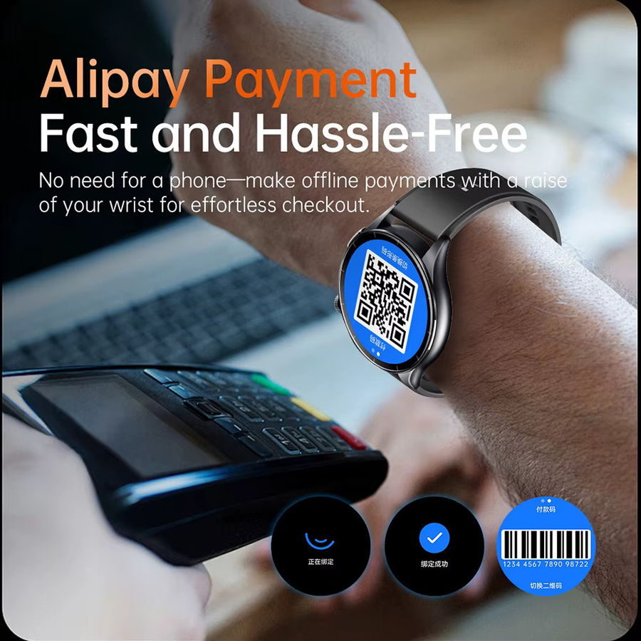 Smartwatch mit EKG, PPG und NFC für Android und iOS in Schwarz mit Gesundheitsanalyse für Blutdruck, Herzfrequenz, Körperfett und Harnsäure - Bild 3