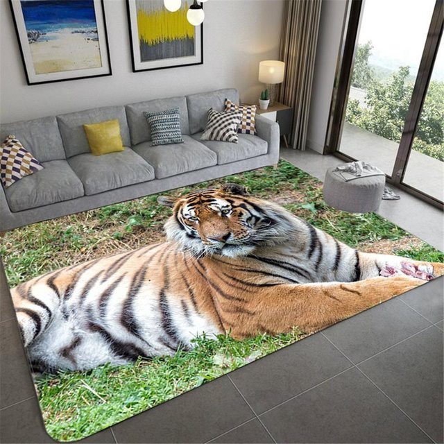Karpetti Teppich mit Tiger-Motiv in Grau und Multicolour, weiche Spielunterlage für Kinder, B/B: 60 x 40 cm - Bild 1
