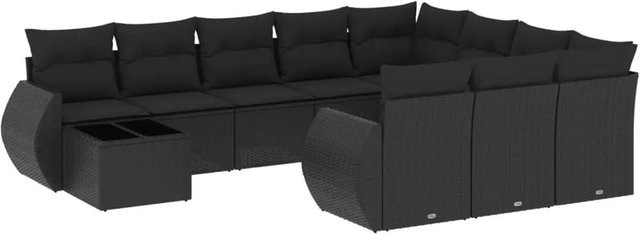vidaXL 11-teilige Garten-Sofagarnitur aus Polyrattan mit Kissen in Schwarz - Bild 1