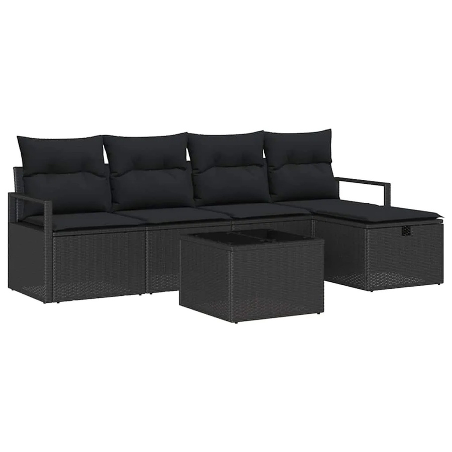 vidaXL 6-teiliges Garten-Sofa-Set aus schwarzem Poly-Rattan mit Kissen und Kaffeetisch - Bild 2