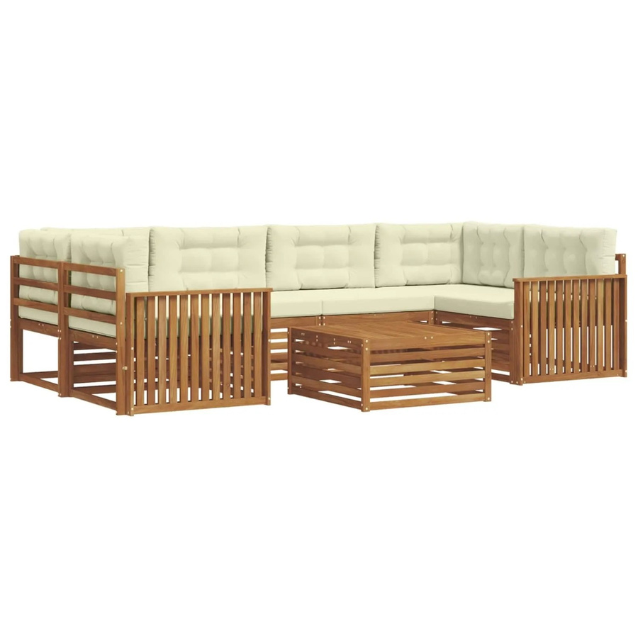 vidaXL Outdoor-Sofagarnitur aus Akazienholz in L-Form mit 8-teiligem Set, Farbe Natur und Creme - Bild 2