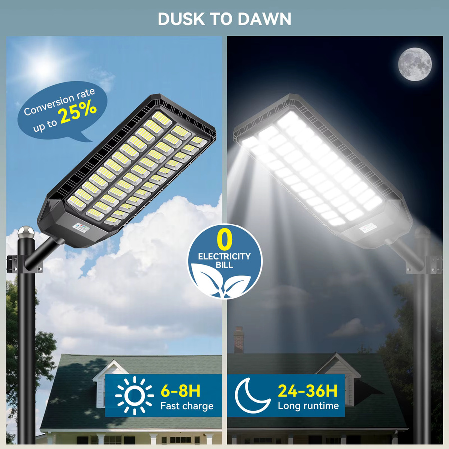 Adewalk Solar-LED-Straßenleuchte in Schwarz mit Bewegungssensor und Fernbedienung, IP67 wasserdichte Außenleuchte für Garten und Hof - Bild 4