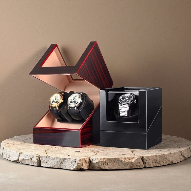 Automatischer Uhrenbeweger aus Holz von JUNMUMUKEJI in Wood Grain für Automatikuhren mit USB-Anschluss und Batterieoption - Bild 1