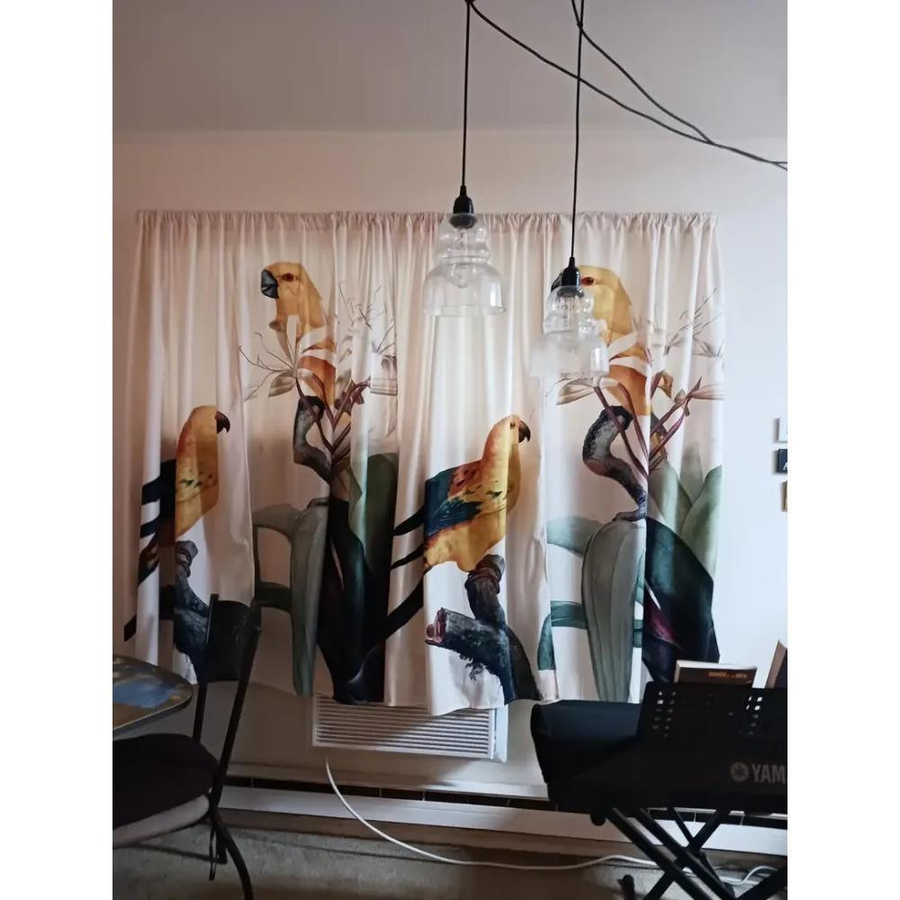 Yiran Furniture Vorhang Set mit tropischem Kaktus und Laub Muster, botanisch bedruckt, halbtransparent, Polyester, Mehrfarbig, B/H: 100 x 230 cm - Bild 2