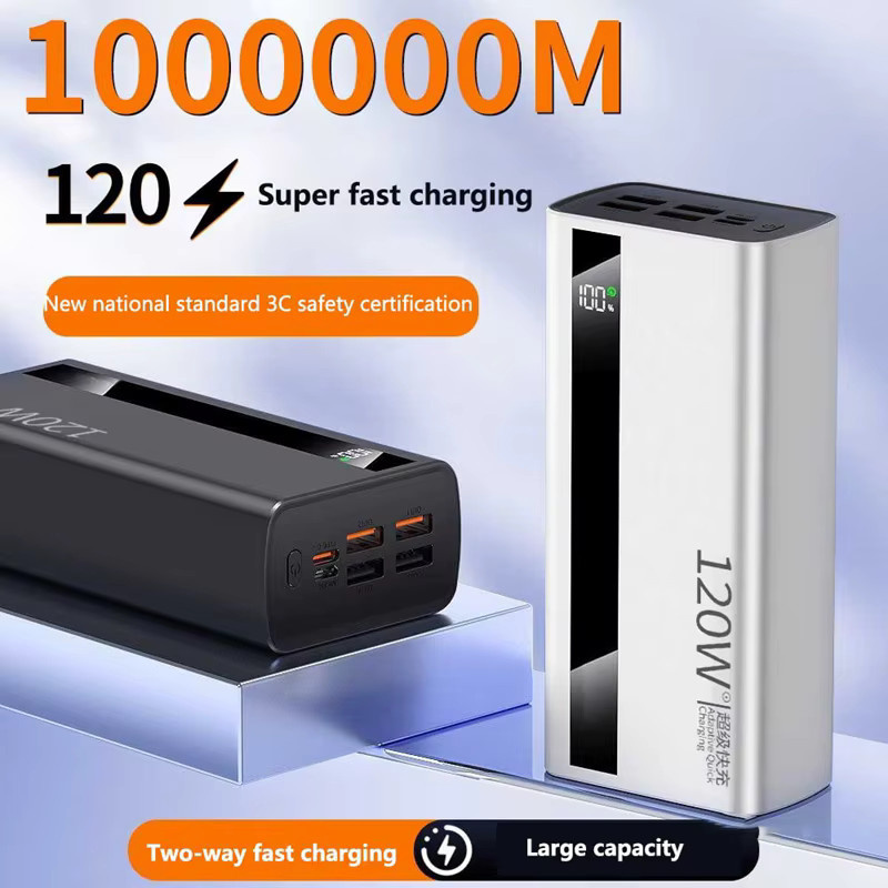 6in1 Powerbank mit 10000 mAh Kapazität und 120 W Schnellladung, Digitalanzeige, Schwarz, kompatibel mit Xiaomi, Huawei und iPhone - Bild 1