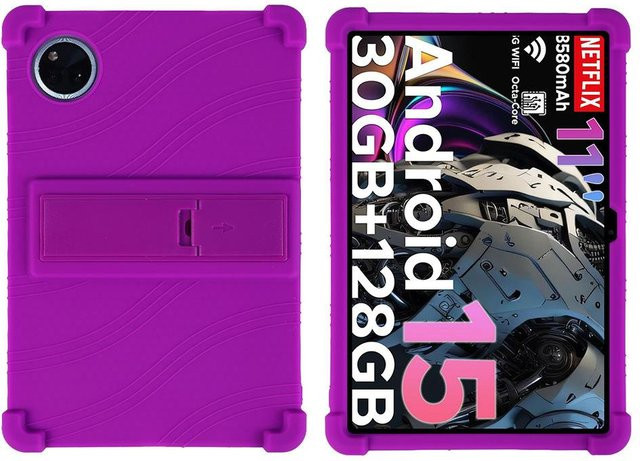 Stoßfeste Silikonhülle für DOOGEE Tab A9 Plus und A9 Pro Plus 11 Zoll in Violett mit integriertem Ständer und TPU Vollschutz - Bild 1