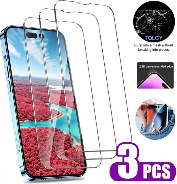 PJPK 3er-Pack Schutzglas für iPhone 11 bis iPhone 17 Pro Max, transparentes Displayschutzglas - Bild 1