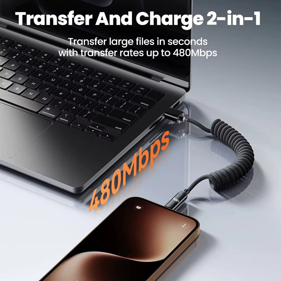 NNBILI 2er-Set USB-C Schnelllade-Datenkabel mit 120 W Teleskopfunktion für Samsung, Xiaomi und Huawei, Farben: Rot und Schwarz, Länge: 1 m und 2 m - Bild 5