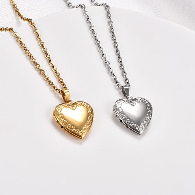 YULIN Anhänger Medaillon, Edelstahl, Gold, Herz, Unisex - Bild 1