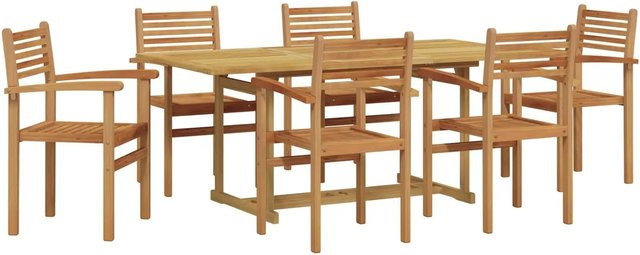 vidaXL Garten Essgruppe aus Teak Massivholz, 7-teilig, Braun - Bild 1