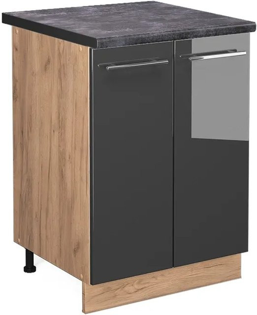 Vicco Küchenunterschrank Fame-Line in Anthrazit Hochglanz und Goldkraft Eiche mit Soft-Close-Türen, Breite: 60 cm, Höhe: 82 cm, Tiefe: 60 cm - Bild 1
