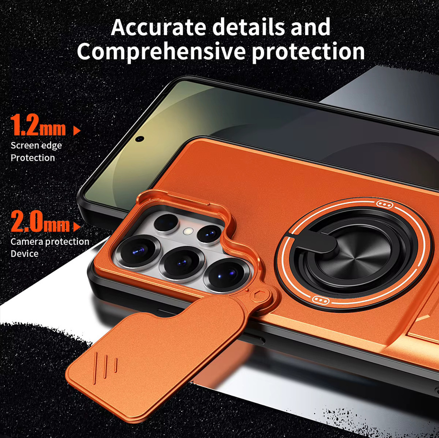 Stoßfeste Panzer-Handyhülle für Samsung Galaxy S26 Ultra S25 S24 S23 S22 S21 FE mit Kameraschutz, Ständer und Magnetverschluss in Orange - Bild 3