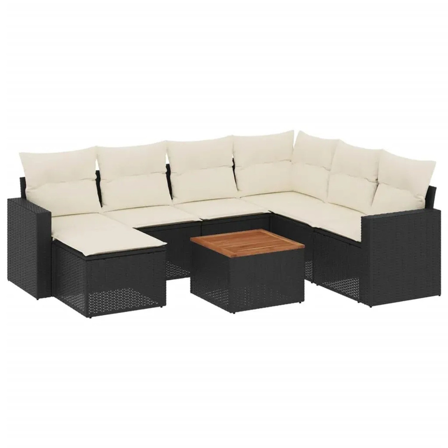 vidaXL 8-teilige Garten-Sofagarnitur in L-Form aus Poly-Rattan und pulverbeschichtetem Stahl mit Kissen in Schwarz-Creme - Bild 2