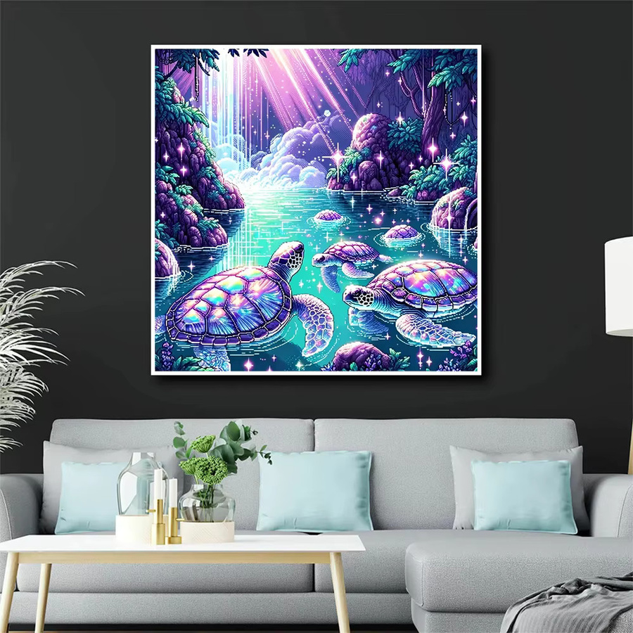 EverShine Diamantmalerei Set Meeresschildkröte in lila Cartoon-Landschaft mit Wasserfall als Wanddekoration - Bild 3