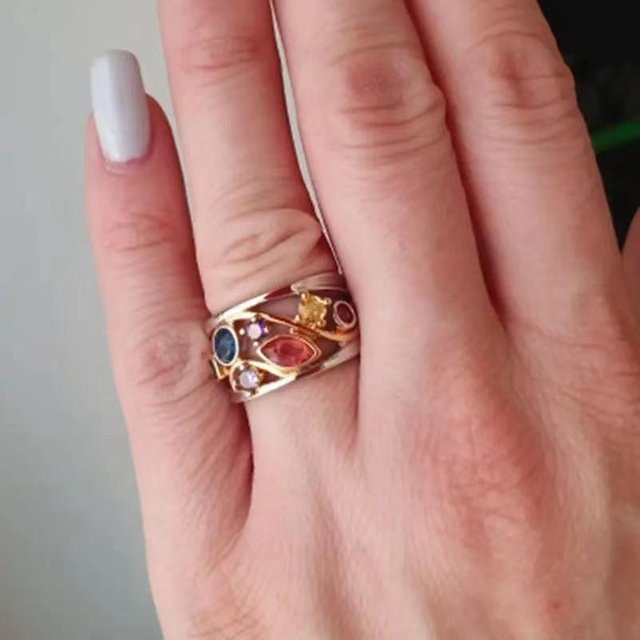 Ring Kupfer, bunter Kristallstein, Damen - Bild 1