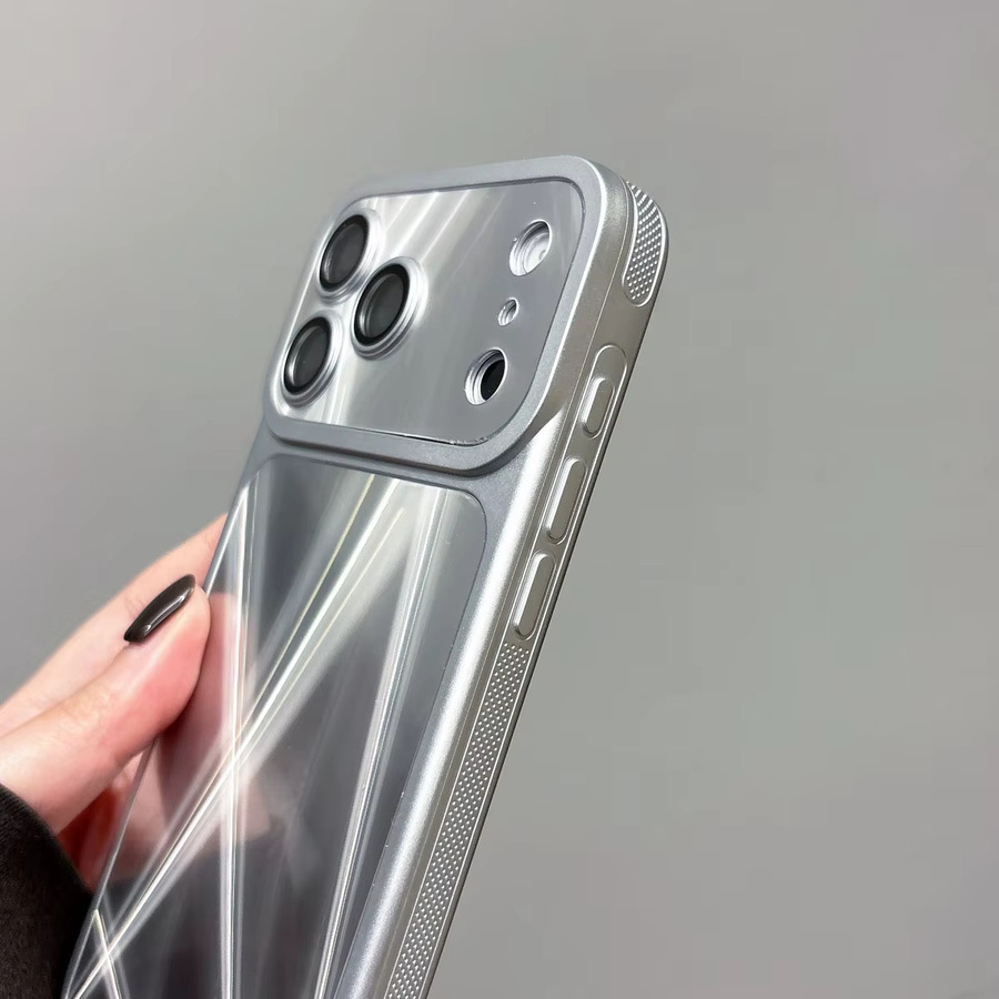 Versilberte Aurora-Laser-Glanz-Handyhülle für Apple iPhone 17 16 15 14 13 Pro Max mit Kameraschutz und stoßfester Panzerung in Silber und Orange - Bild 3
