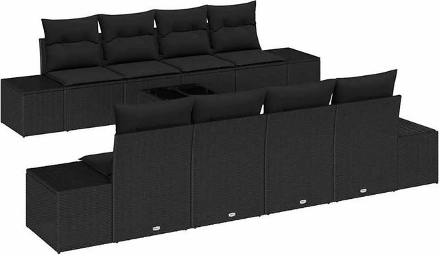 vidaXL Garten-Sofa-Set mit Kissen aus Poly-Rattan in Schwarz, 8-teilig - Bild 1
