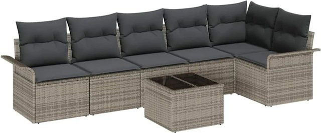 vidaXL 6-teiliges Garten-Sofa-Set aus Poly Rattan mit Kissen und Tisch in Schwarz und Grau - Bild 1