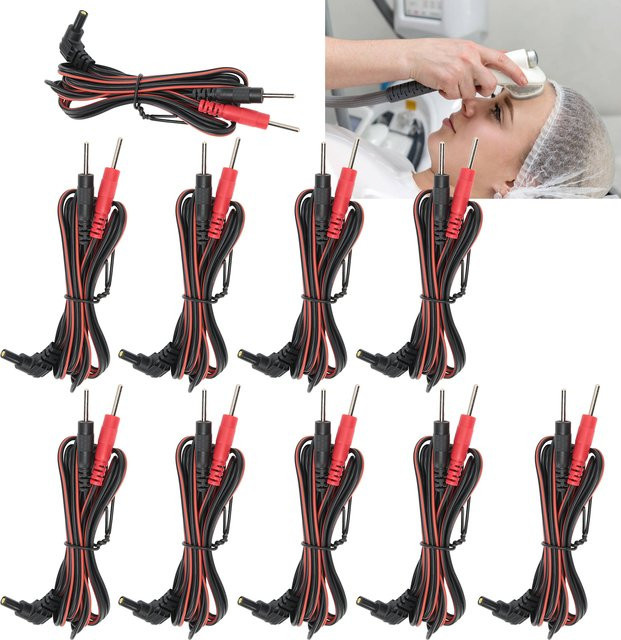TMISHION 2-in-1 Pin-Elektrodenkabel für Physiotherapie-Geräte, 1,2 m Länge, 2,35 mm Durchmesser, 10 Stück, Schwarz - Bild 1