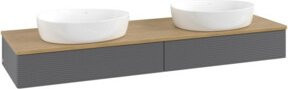 V&B Waschtischunterschrank Antao mit Frontstruktur und Beleuchtung, Eiche Honig, Anthrazit lackiert, B: 160 cm, T: 50 cm - Bild 1