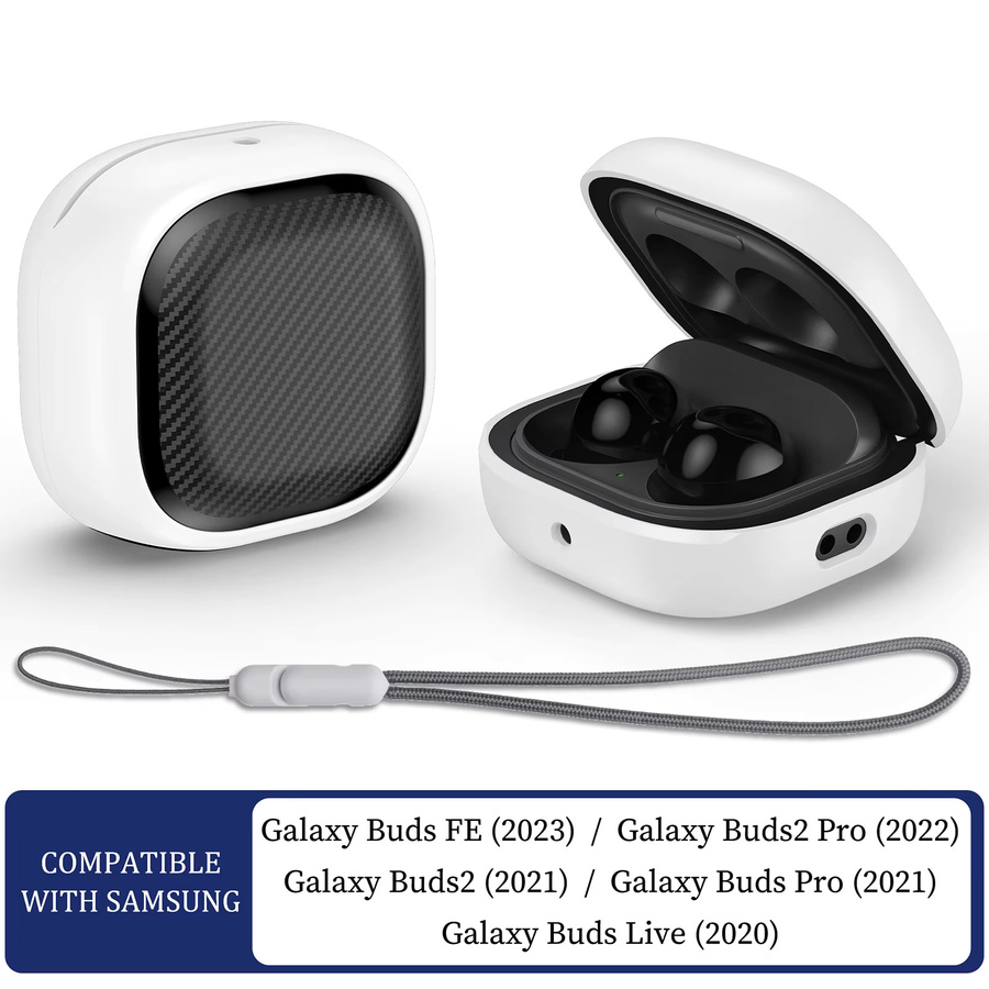 BEWZI Schutzhülle für Samsung Galaxy Buds FE, Buds Pro, Buds2 und Buds2 Pro mit Faserstreifen und Trageband in Grau - Bild 2