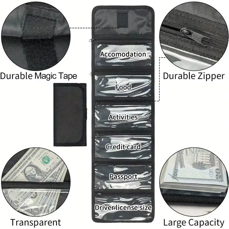 Geldkassette mit 6 Reißverschlussfächern als Aufbewahrungsbox für Bargeld und Tickets in Schwarz - Bild 3