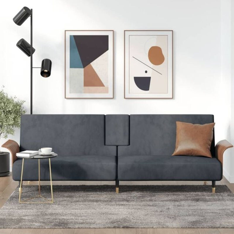 vidaxl Schlafsofa mit Getränkehaltern aus Samt in Anthrazit und Grau, Modernes Design mit Holzgestell - Bild 1