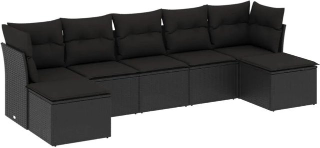 vidaXL 7-tlg Garten-Sofagarnitur in L-Form aus schwarzem PE-Rattan mit Kissen und Stauraum Modell 69 - Bild 1
