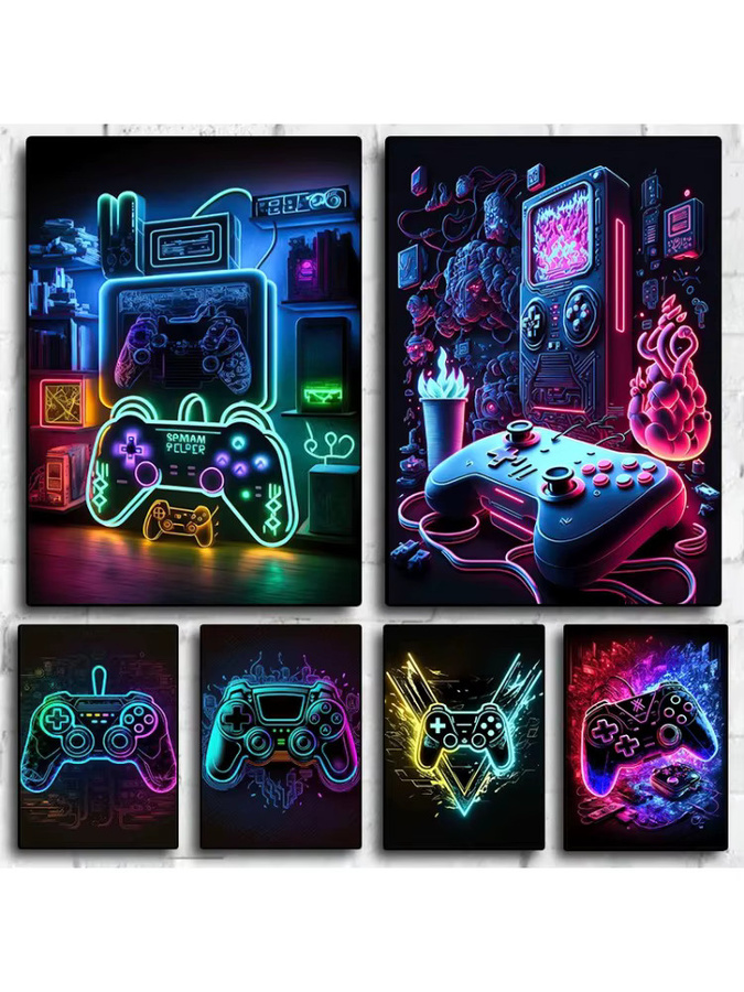 Potdemiel Diamantmalerei Gaming-Wandkunst mit buntem Gamer-Controller als Neon-Pop-Poster für deine E-Sport-Raumdekoration, Farbe: Multicolour, Durchmesser: 25,0 cm - Bild 2