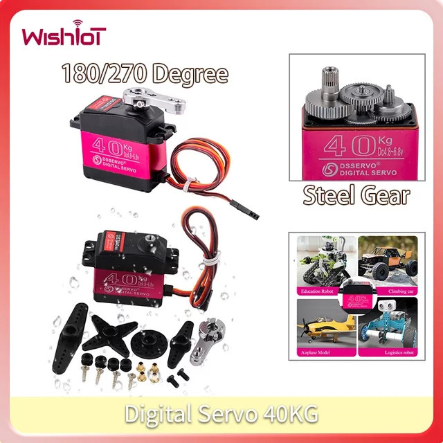 wishiot Digitales Servo, 40 kg, 180/270 Grad, Stahlgetriebemotor, wasserdicht IP66, mit 25T Arm - Bild 1