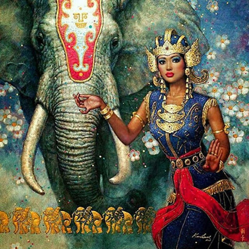 FIYO Diamond Painting Set mit Elefant und Mädchen Motiv, mehrfarbig, quadratisch, B/H: 30 x 30 cm - Bild 1