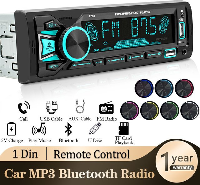 Hippcron 1DIN Autoradio MP3-Player mit Bluetooth, FM-Empfänger, AUX, USB und TF-Slot in Schwarz - Bild 1