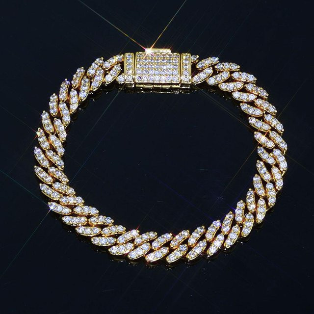 YIRAN Cuban Link Kette, Kupfer, Gold, Zirkonia, 17.78 cm, Unisex - Bild 1