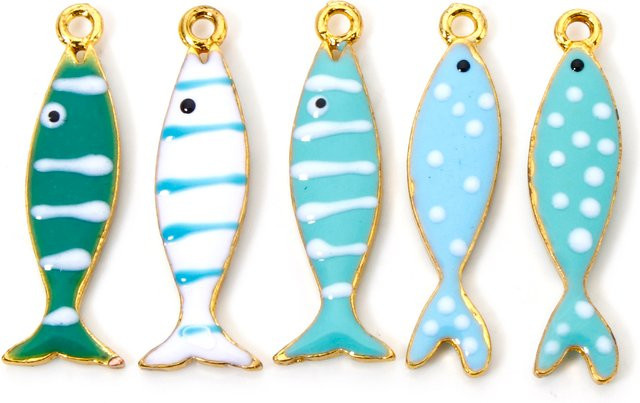 DoreenBeads Charms, 5-teilig, emaillierte Fischtier-Pailletten, Zinklegierung, Gold, Unisex - Bild 1