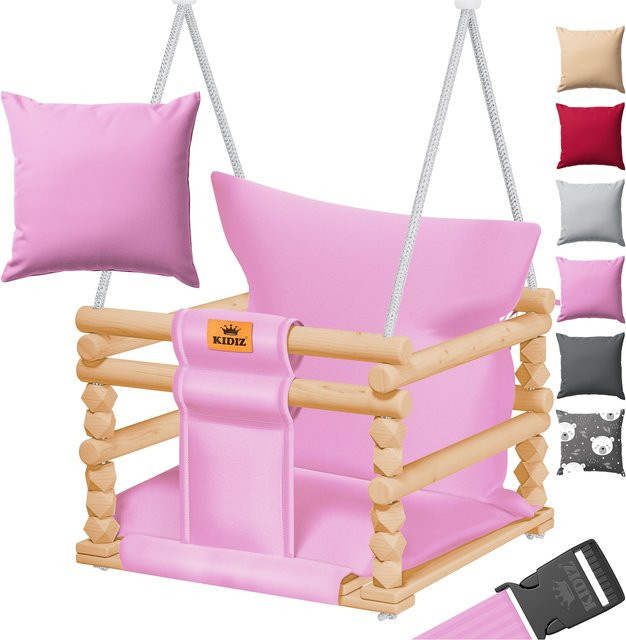 KIDIZ Babyschaukel Kinderschaukel aus Holz mit Polsterung und Sicherheitsgurt, höhenverstellbar für Indoor & Outdoor, bis 60 kg belastbar - Bild 1