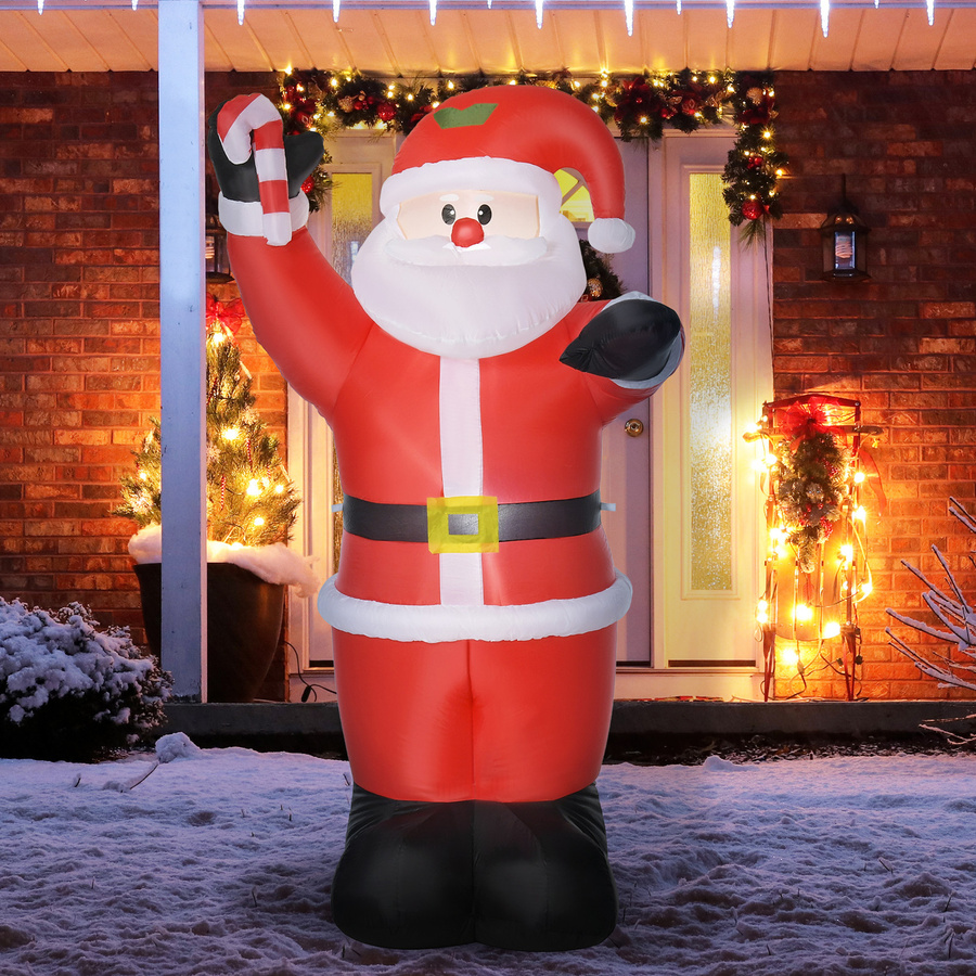 HOMCOM Aufblasbare Weihnachtsdekoration Weihnachtsmann mit LED-Beleuchtung und Zuckerstange, 2,4 m Höhe, Gartendeko für Innen und Außen - Bild 2